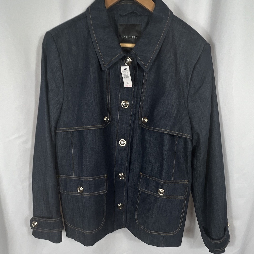 Talbots Women's Blue Jean Jacket Size XL Long Sleeve Button Front Pockets